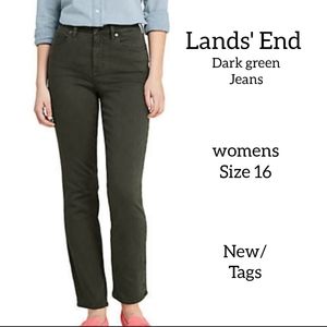 LAND'S END DARK GREEN WOMENS MID RISE STRAIGHT  JEANS  SIZE 16 NEW WITH TAGS